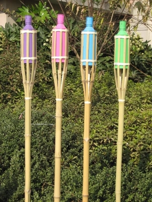 Yard Garden Outdoor Bamboo Tiki Torch z wymiennym kanistrem oleju wielokrotnego napełniania